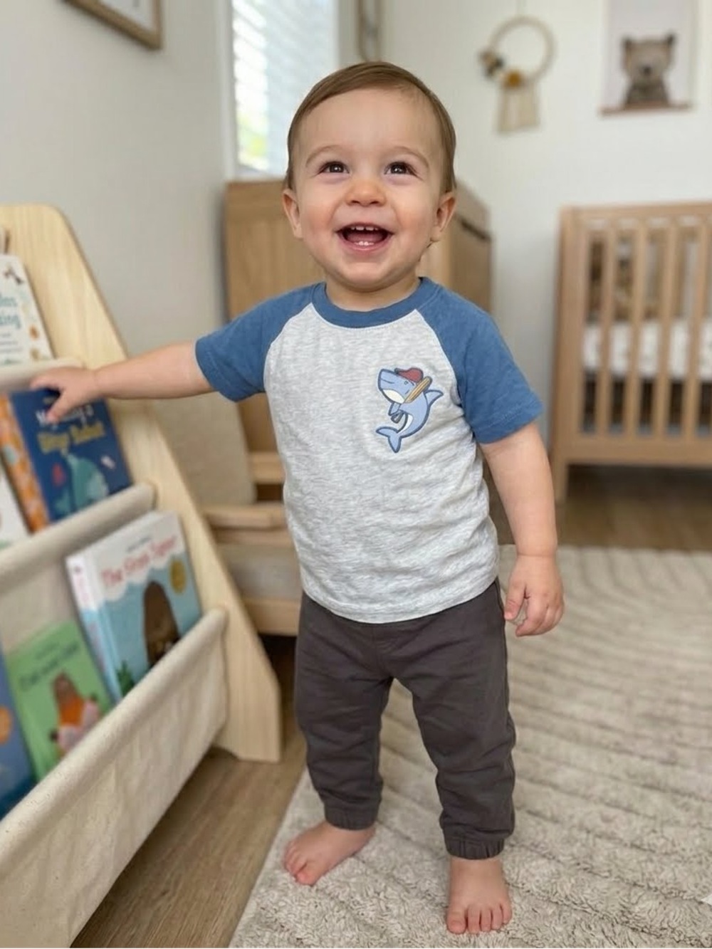 Carter’s Toddler Boy Shark Raglan Tee & Dark Grey Joggers Outfit Set - 18m